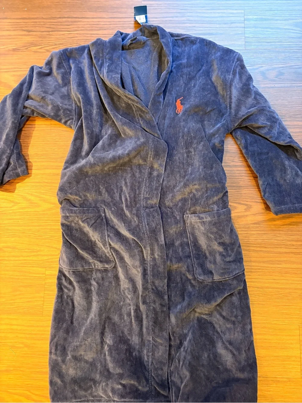 Men’s Polo by Ralph Lauren Navy Velour Bath Robe with Red Pony